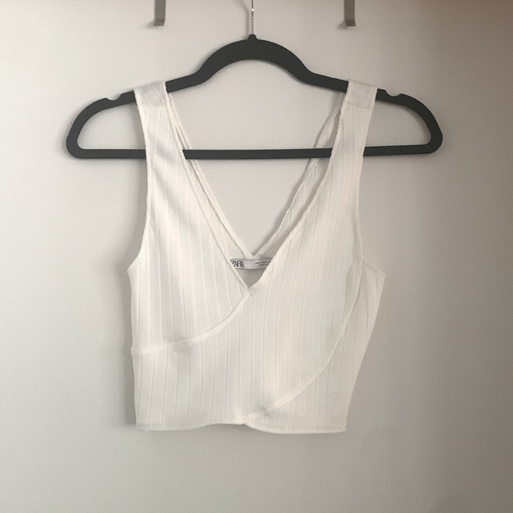 Zara white V neck crop top